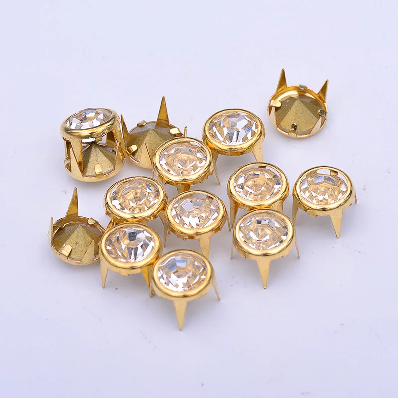 JUNAO 100Pcs 10mm Gold Rhinestone Rivet Metal Spikes Crystal Studs Decorations Claw For Accessories Jewellery | Дом и сад