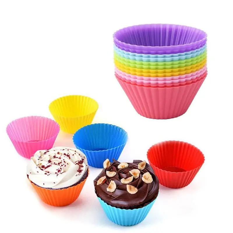 

12 Pcs/Set Silicone Cupcake Cup Round Shaped Cake Baking Mold Kitchen Tools Cake Molds Random Color J8P4 Cooking U9J6