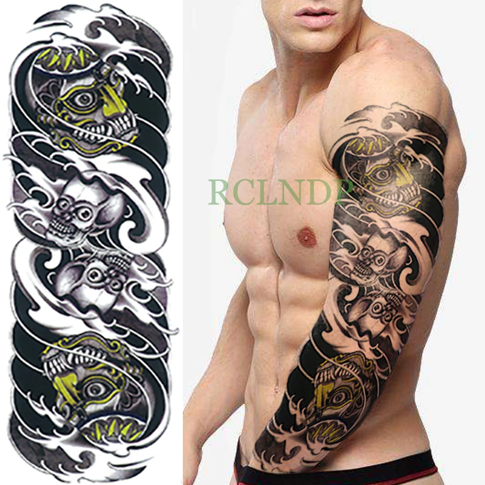 

Waterproof Temporary Tattoo Sticker skull head prajna full arm fake tatto body art big flash tatoo sleeve tatouage for men women
