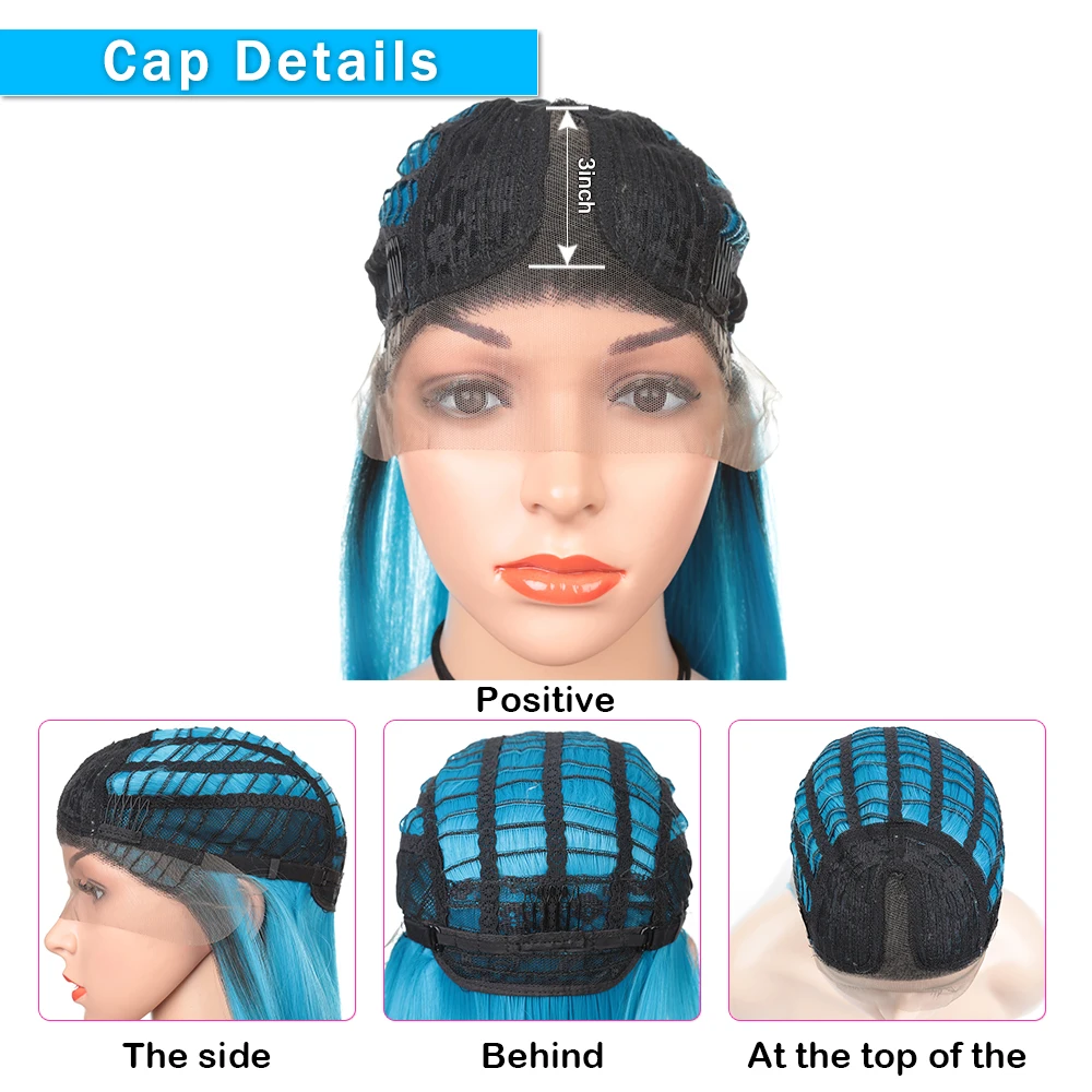 Парики из синтетических волос для косплея 14 дюймов синий цвет средняя часть