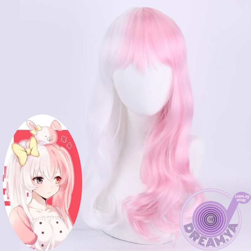 

Monomi Cosplay Wig Danganronpa Pink White Mixed Long Dangan Ronpa Synthetic Hair Halloween Party Carnival Role Play + Wig Cap