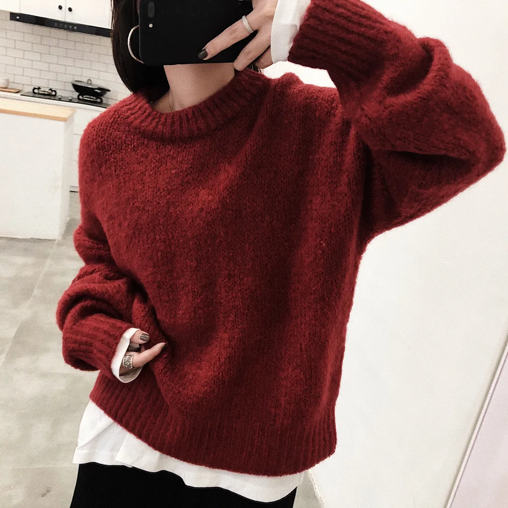 Женская одежда в новом стиле на осень и зиму свободный свитер с круглым вырезом