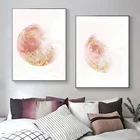 Картина на холсте в скандинавском стиле, акварель, розовая луна, маленькие свежие современные плакаты, печатные картины для украшения гостиной