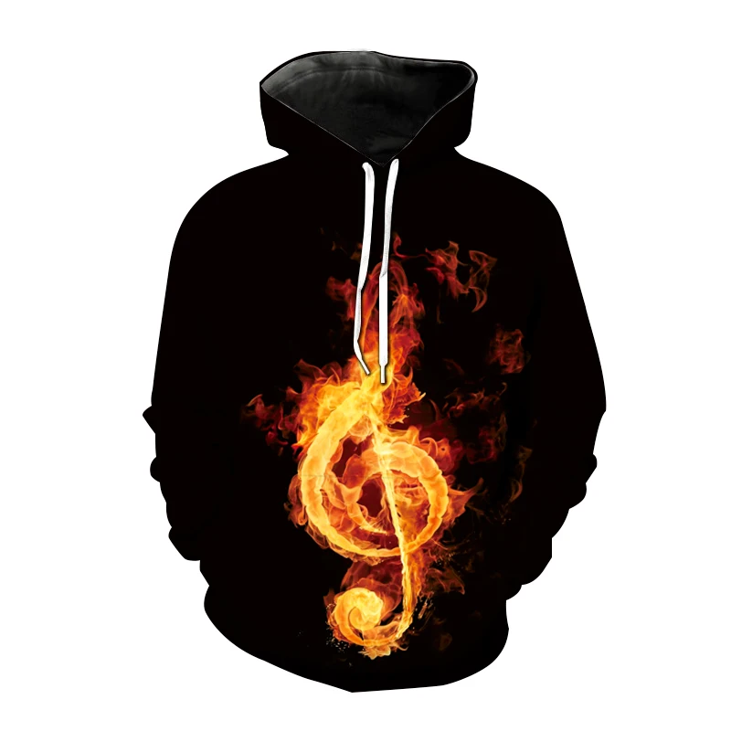 

New Arrival Men Women Hoodies Music Note 3D Print Hooded Sweatshirt Water And Fire Pullover Hoodie Hip Hop Unisex Outerwear Coat