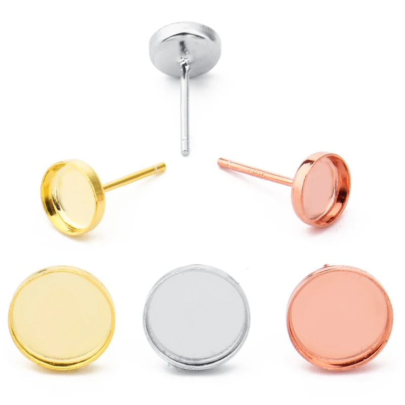 4pcs 925 Sterling Silve Stud Earrings Cabochon Blank Base Fit 6mm 8mm 12mm DIY Jewelry Making Accessories Wholesale Componet