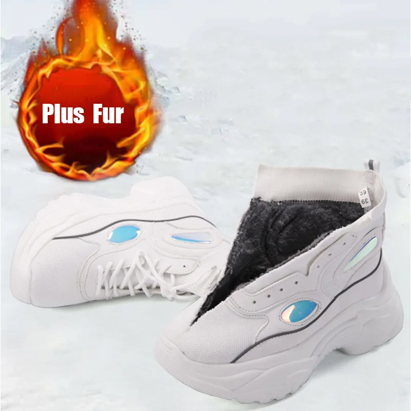White Plus Fur A Sooneeya/черные и белые мужские кроссовки с высоким берцем, тянущийся Носок, мужская обувь, индивидуальный дизайн, удобная мужская обувь, кроссовки на толстой подошве - Цвет: White Plus Fur A