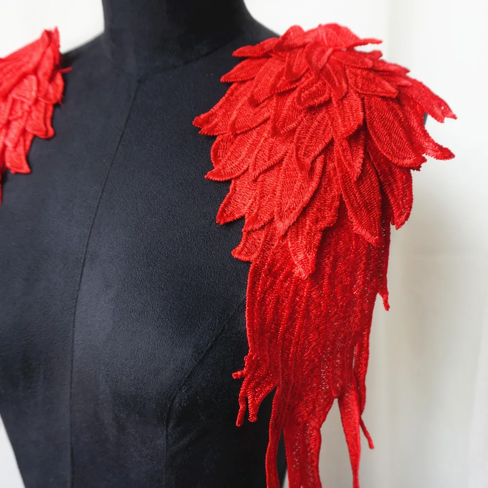 2 шт. красная вышитая аппликация в виде крыла ангела вышитый цветок воротник