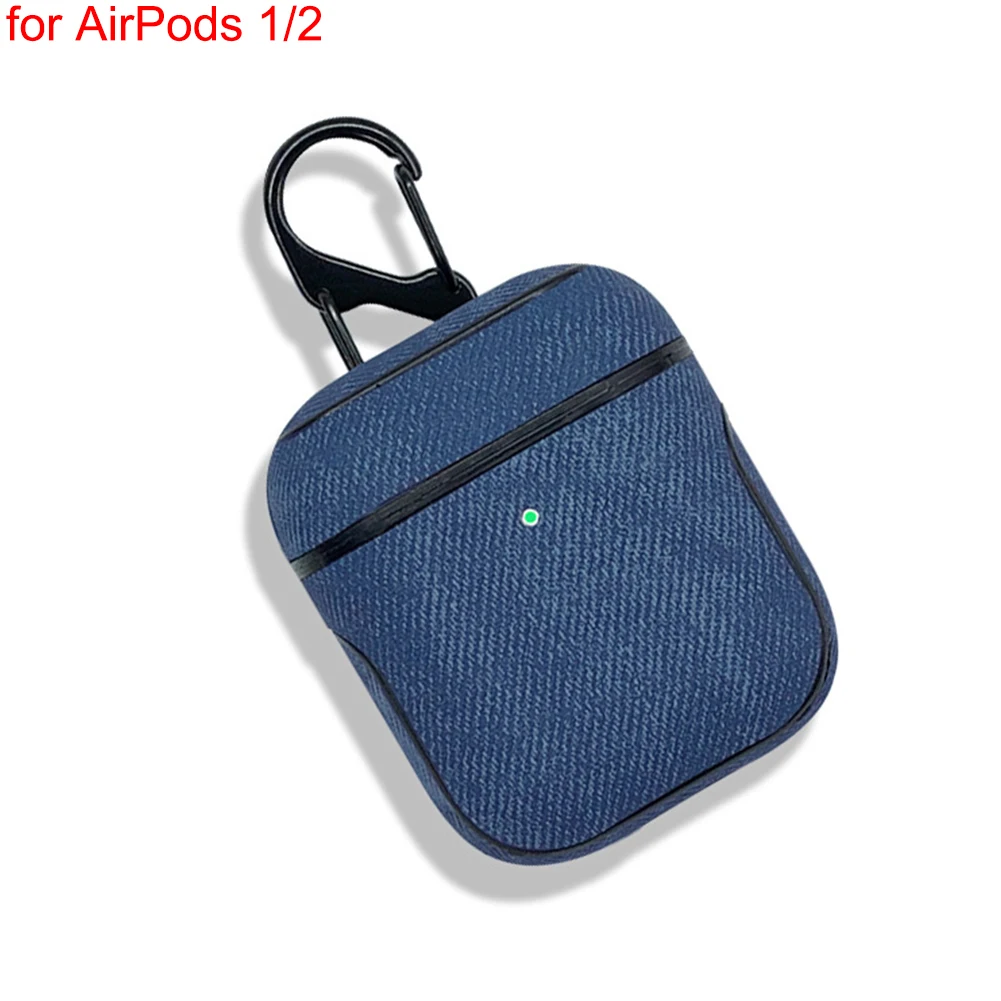 Fabric Dark Blue Bluetooth наушники кожаный чехол для Apple AirPods 1 2 Pro ткань анти-потеря противоударный чехол PU кожа для Air Pods 3 с крючком - Цвет: Fabric Dark Blue