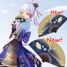 Парик для косплея аниме Genshin Impact Ayaka, аксессуары для костюма, складной веер, двусторонняя печать, реквизит для ролевых игр