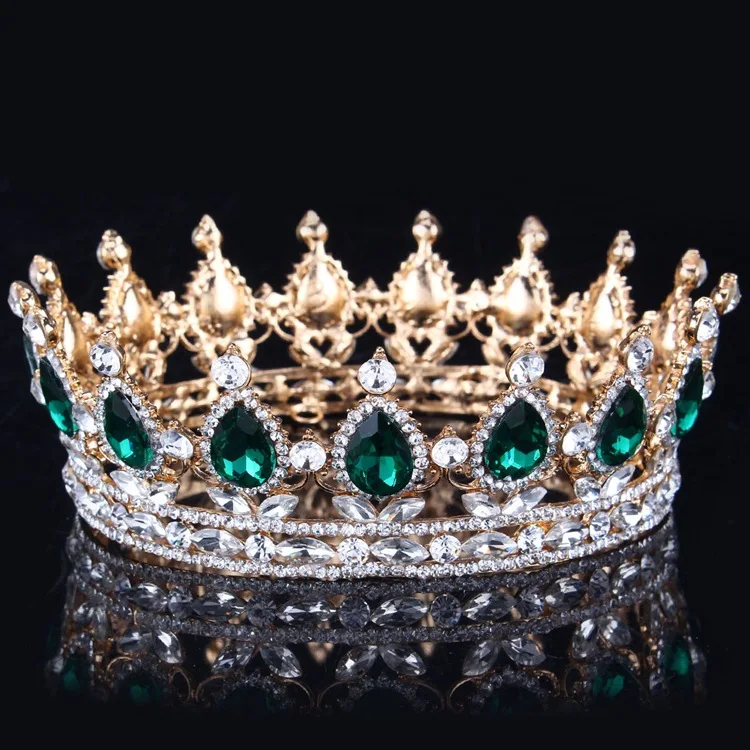 Винтажная диадема в стиле барокко, Королевская корона невесты, корона для женщин, головной убор для выпускного, свадебные диадемы и короны, ювелирные изделия для волос, аксессуары - Окраска металла: Gold Green