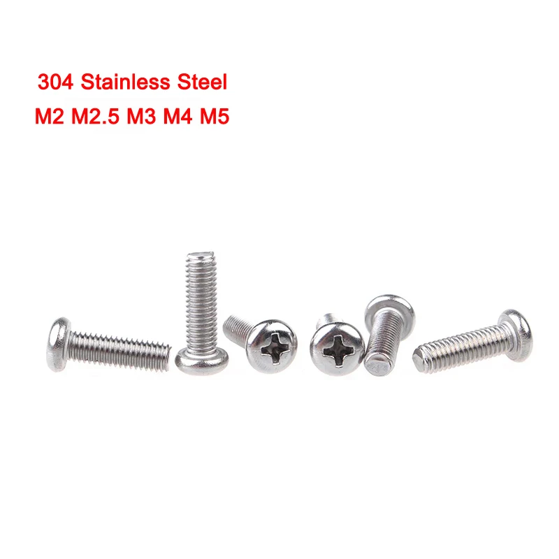 

20PCS 304 Stainless Steel Cross Phillips Screws Recessed Round Head Screws M2 M2.5 M3 M4 M5 Length 6-30mm