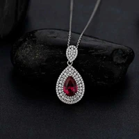 trendy 610mm water drop synthesis ruby pendant necklace women white gold plated 925 silver charm necklace anniversary gift