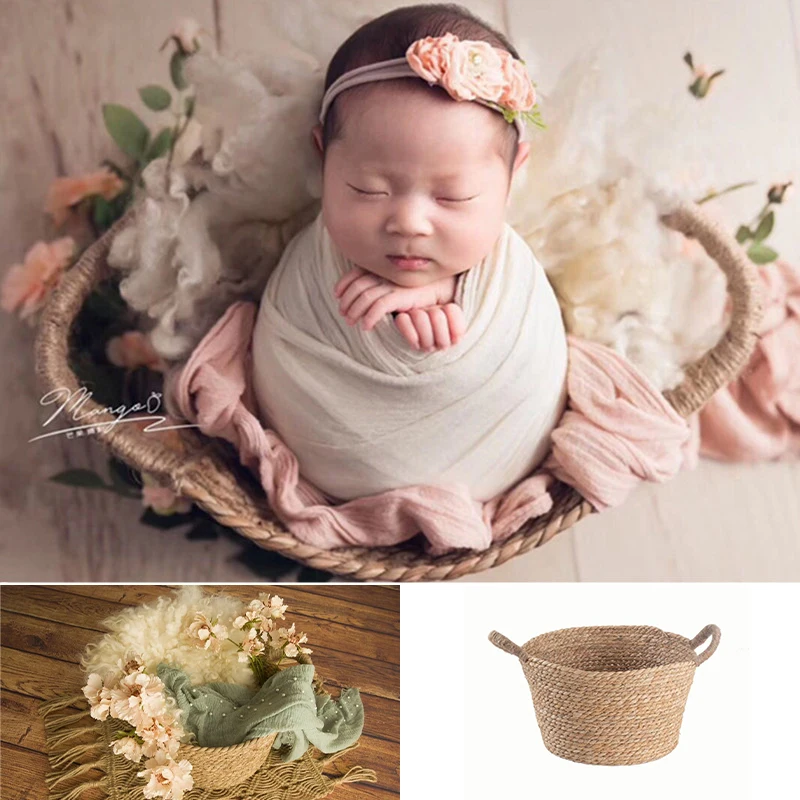 

Newborn Photography Props Natural Linen Weaving Barrel Bed Fotografia for Baby Photo Shoot Handwoven Studio Props Accessories