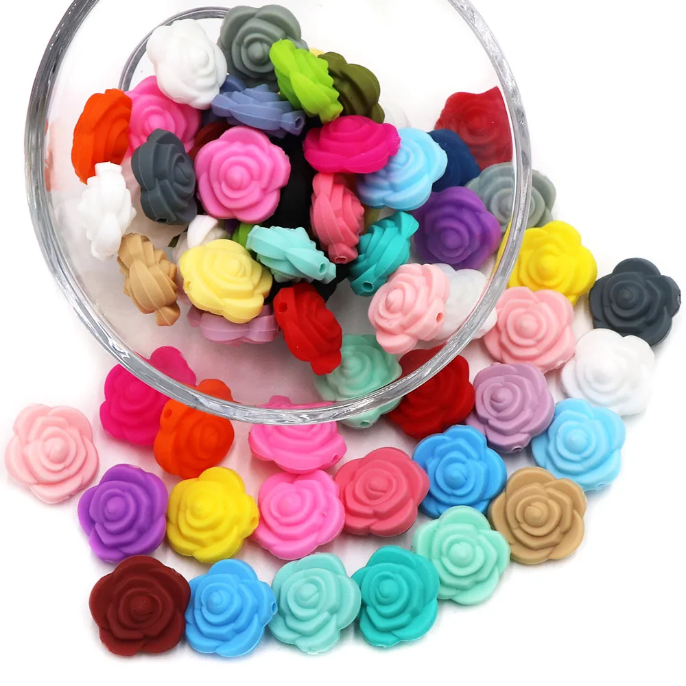 BOBO.BOX 100pc Silicone Beads Flower Baby Teether Eco-Friendly Sensory Teething Necklace Food Grade Mom Nursing DIY Jewelry Rose