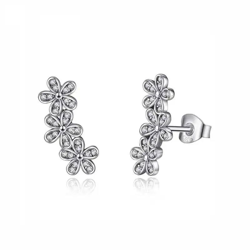 Dazzling Daisies Оригинальные 925 пробы серебряные серьги-гвоздики в виде сердец Минни маленькие серьги с кристаллами для женщин подходят для подарка модные ювелирные изделия - Окраска металла: Dazzling Daisies