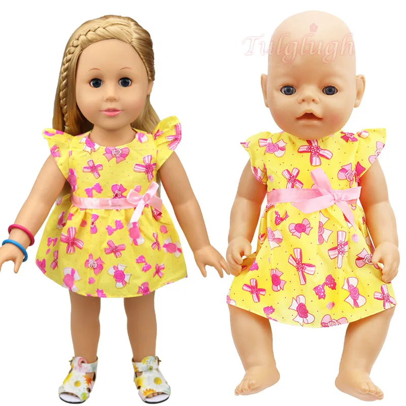 

Платье с желтой бабочкой, одежда для 18-дюймовой американской куклы и 43 см, аксессуары для кукол новорожденных