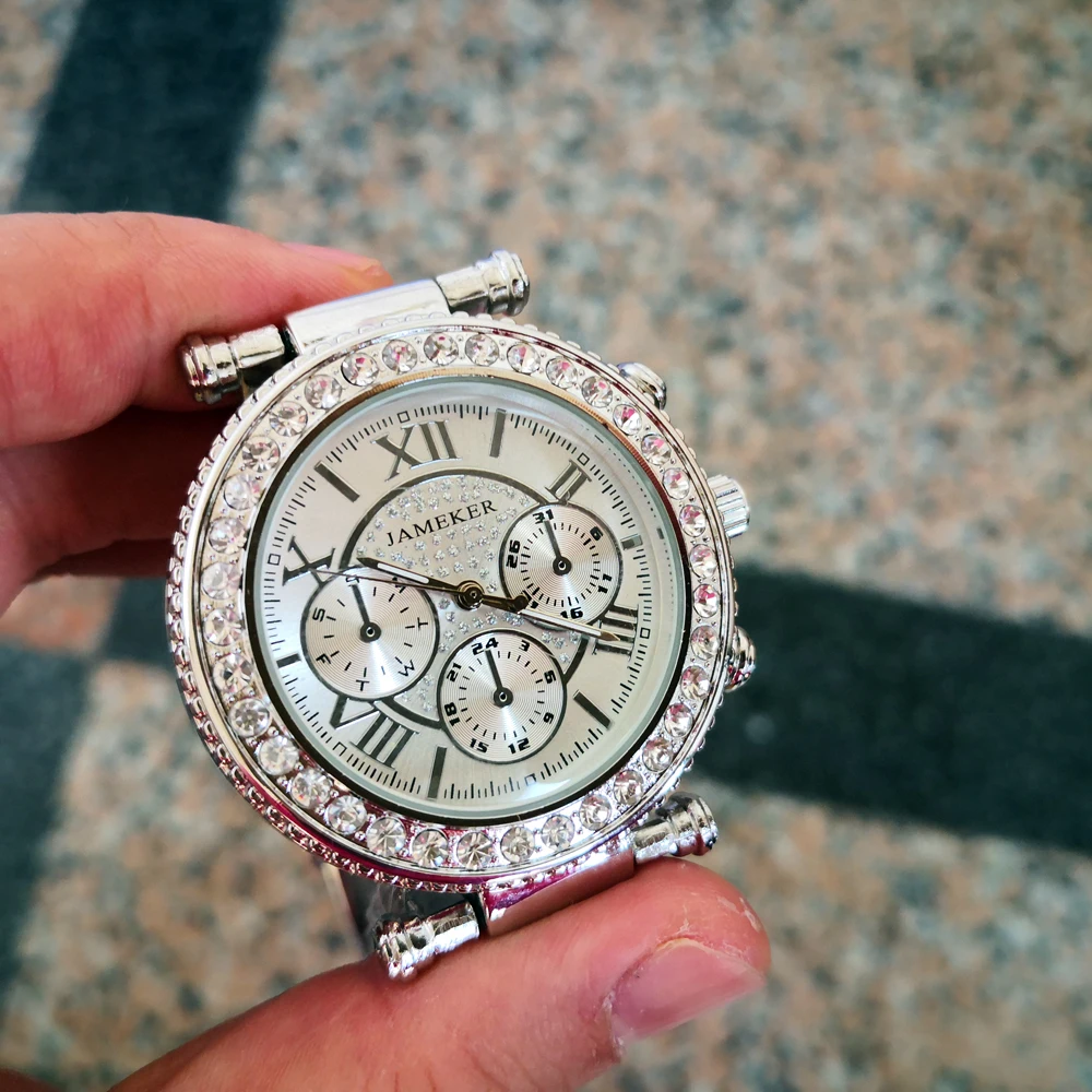 Женские кварцевые наручные часы Geneva из нержавеющей стали стразы серебристый