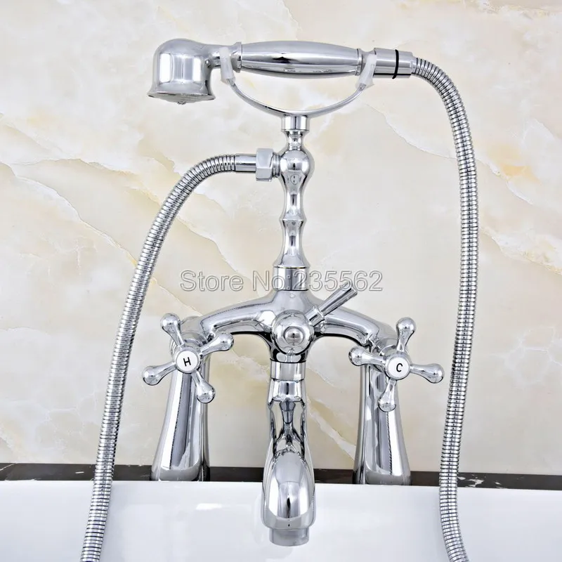 Polished Chrome Brass Deck Mount Clawfoot Tub Faucet Telephone Style Handheld Shower Mixer Tap Ltf753 | Обустройство дома