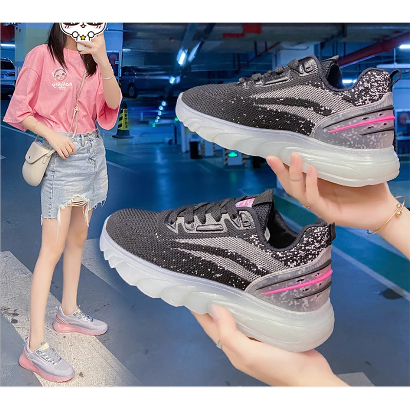 

New Korean Women's Shoes Tide 2021 Summer Thick-Soled Running Fitness Casual Sports Shoes Women's Soft Bottom Mesh Breathable