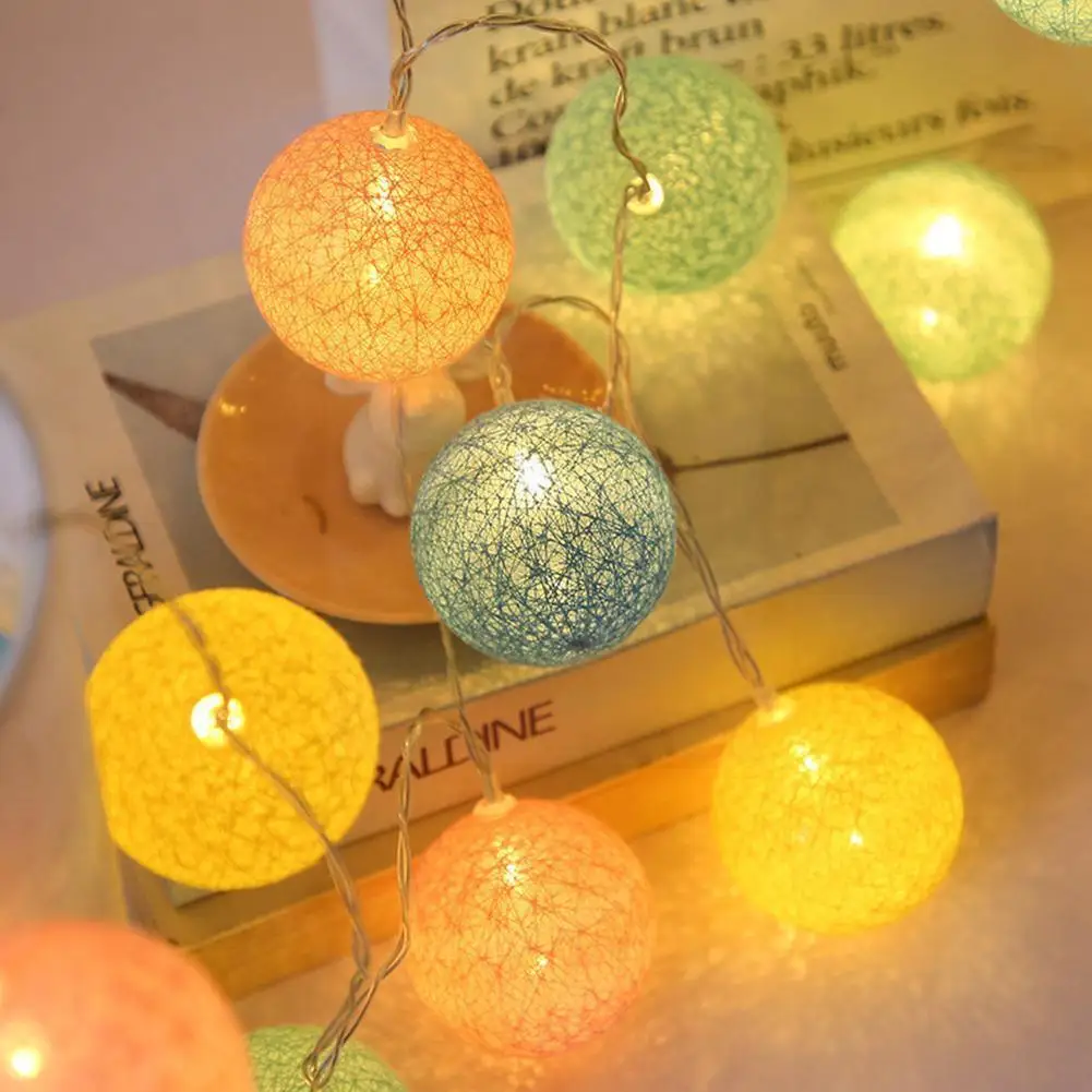 

Гирлянда из 20 светодиодных хлопковых шариков, Декоративная гирлянда для дома и свадьбы, рождественское освещение для вечерние ринки, празд...