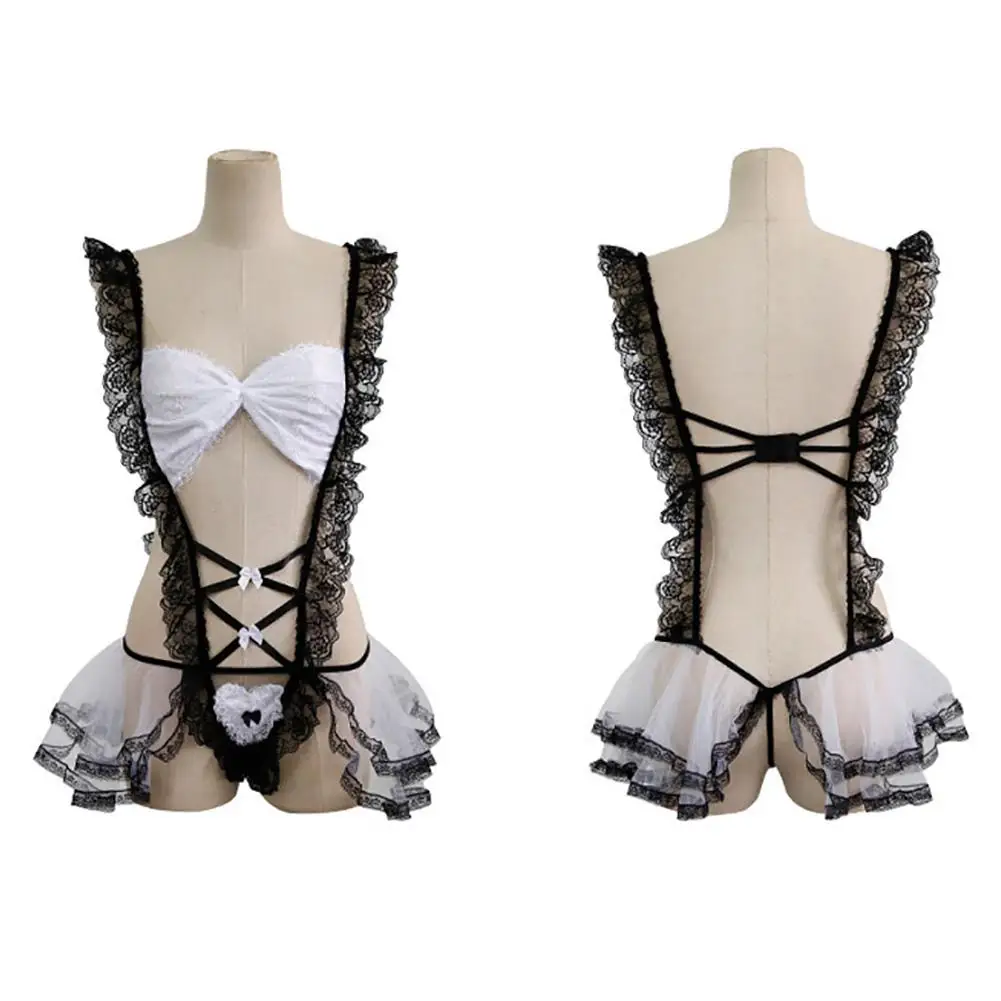 

Women Sexy Lace See Through Dress Underwear Headband Outfit Maid Cosplay Uniform Lace Outfit Babydoll Sexy Outfit Underwear