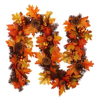 new autumn maple leaf garland artificial berry maple leaf pine cones fall rattan home door wall hanging garland decorations