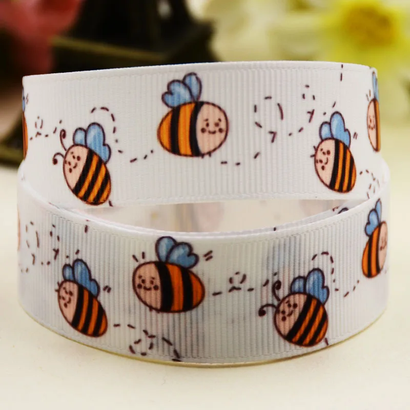 

25 38mm 100yards Bee Printed Grosgrain Ribbon Wedding Decoration Gift Wrapping DIY Chilren Hair Accessories