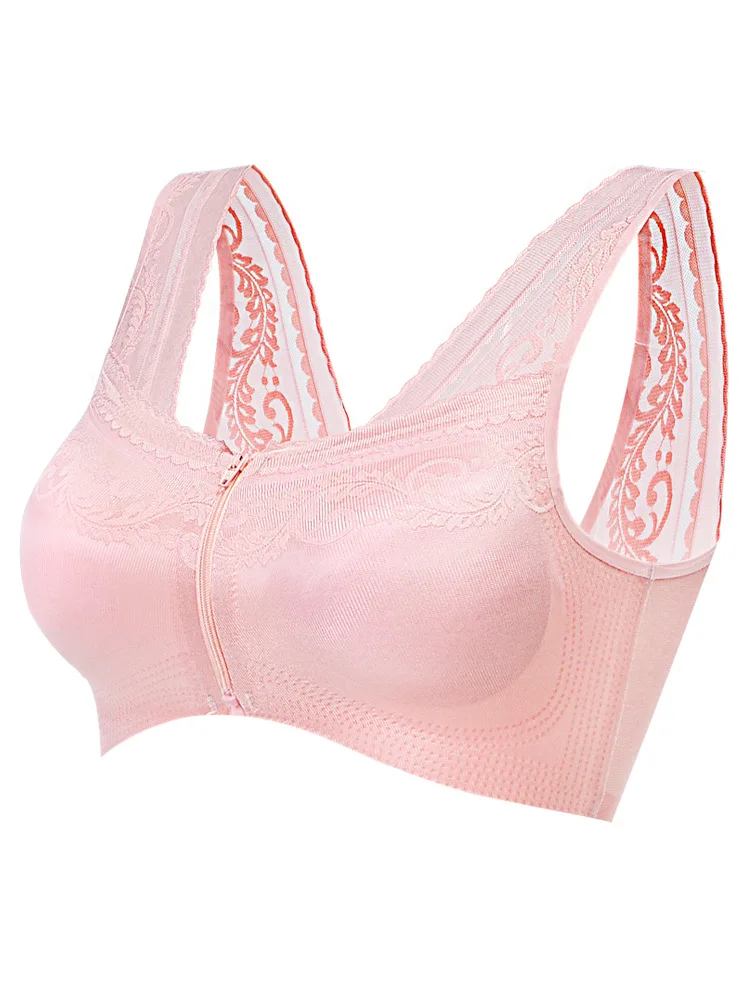

Big Size Sexy Lace Bras For Women Wire Free Solid Color Bra Bralette Womens Underwear Embroidery Lingerie Brassiere Front Zipper