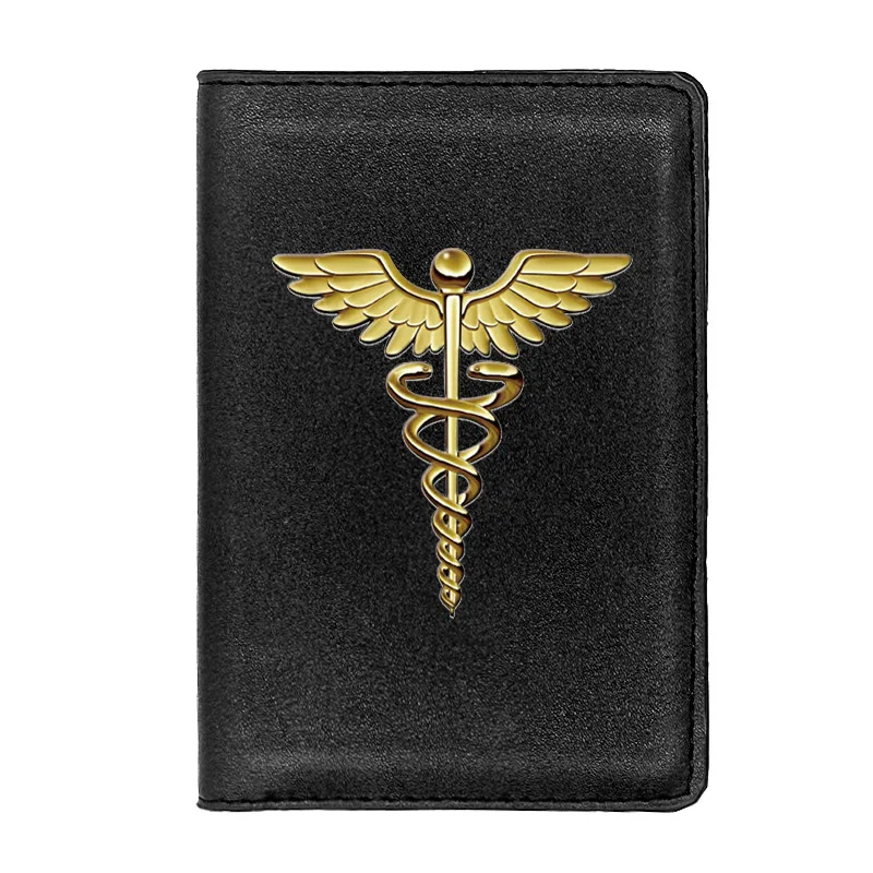 

Double Snake Caduceus Sign Passport Cover Leather Men Women Slim ID Card Holder Pocket Wallet Case Travel Accessories