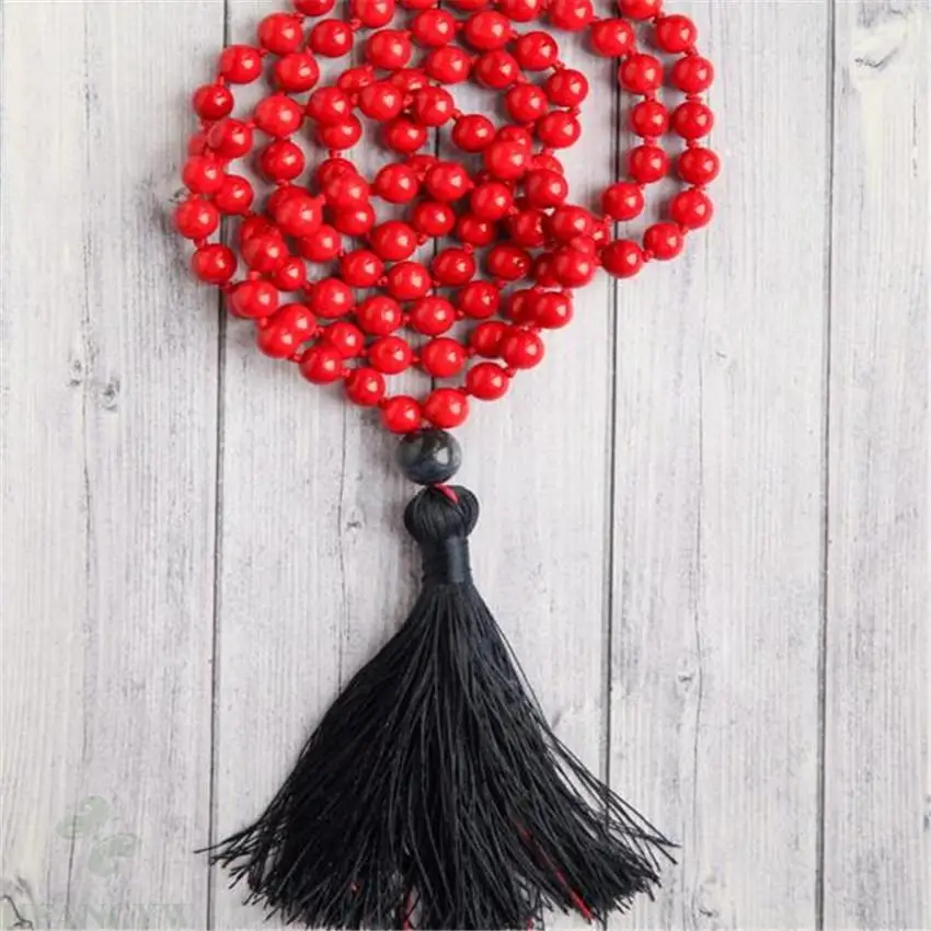 

6mm Natural stone gules 108 Beads Tassels Mala Necklace Lucky Bless Cheaply Wristband Wrist cuff Buddhism