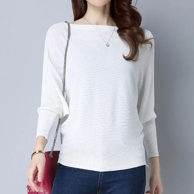 

Spring Loose Knitted Pullovers Sweater Tops Women Fashion O-Neck Long Sleeve Ladies Knitted Pullover Jumper Bat wing Casual Top