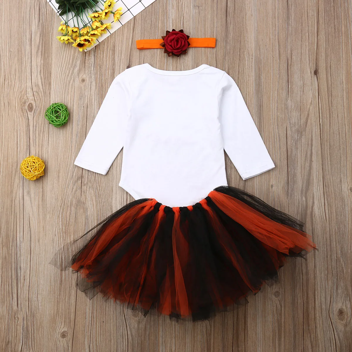 

Infant Baby Girl 3Pcs Set Clothes Halloween Costume Printed Long Sleeve Romper+Bowknot Tutu Skirt+Headband Autumn Casual Outfit
