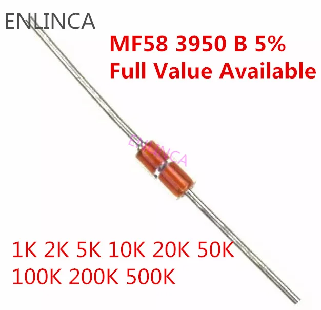 10Value kit 10value*10=100pcs Thermal Resistor NTC MF58 1K 2K 5K 10K 20K 50K 100K 200K 500K 1M 5% 3950B ohm R Thermistor Sensor |