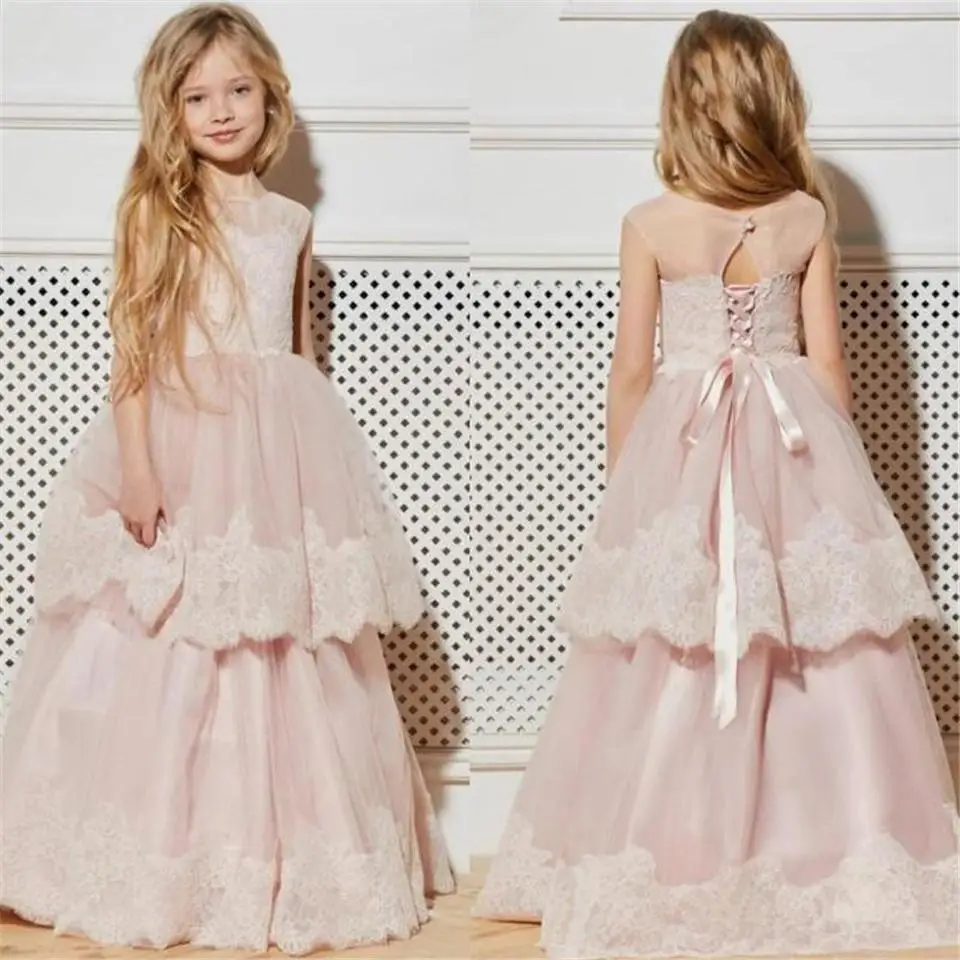Милые Розовые Платья с цветочным узором для девочек на свадьбу кружевные платья