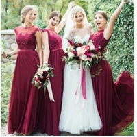 burgundy bridesmaid dress 2020 sexy brides evening gowns formal occasion wear plus size sheer neck lace top beads cap sleeve