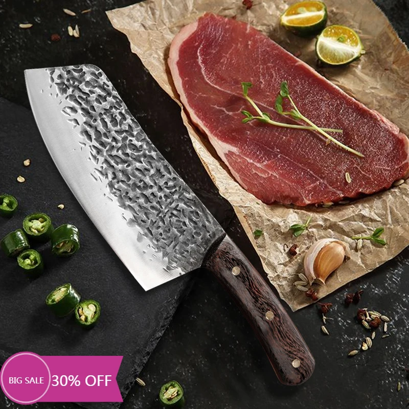 

7" Chef Knife Handmade Forged Slicing Knife Stainless Steel Cleaver Chinese Kitchen Knife for Meat Fish Vegetables Butcher Knife
