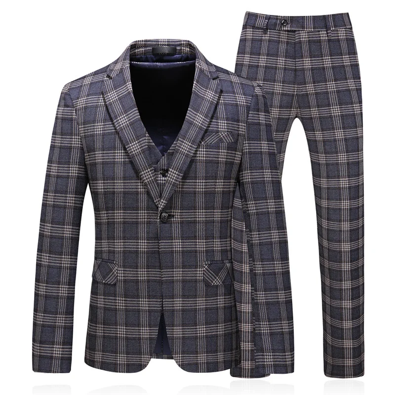 

Custom Made Tuxedos 2019 Slim Fit Formal Men's Fashion Plaid Groom Wedding Dress Suits 3 Piece Suits Men's Business Suits