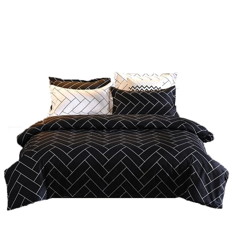 

European American Simple Black And White Twill 3 Piece Set Home Textile Bedding Set 4 Pieces, Geometric Quilt Cover Pillow Case