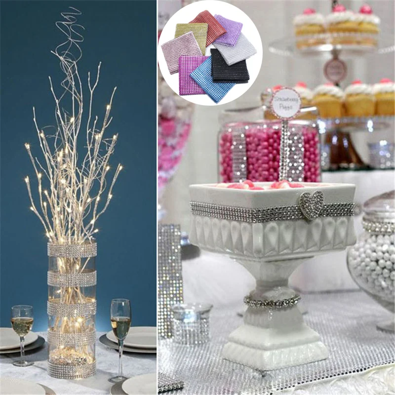 1 ярд 24 ряда Золотая Серебряная кристальная Алмазная сетка Стразы Лента для