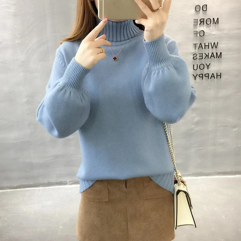 Женский вязаный свитер с высоким воротником розовая теплая рубашка в Корейском