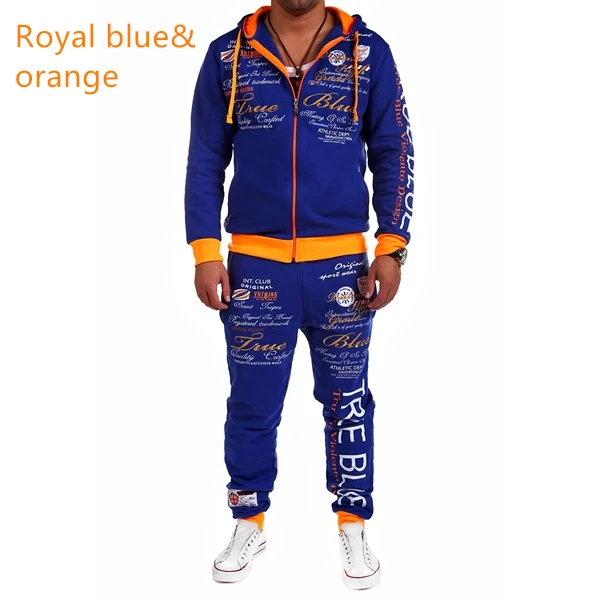 Royal blue orange ZOGAA мужской спортивный костюм комплекты дорожек толстовки+ штаны спортивный костюм комплект из 2 предметов спортивная одежда спортивные мужские толстовки комплект мужской - Цвет: Royal blue orange