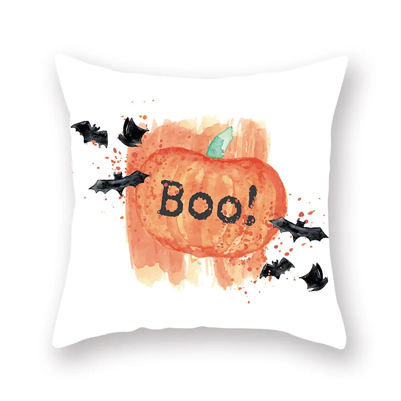 

Cartoon Pumpkin Printed Letter Throw Pillows Case Halloween Skull Black Bat Cushion Cover Sofa Office Living Room Decoration