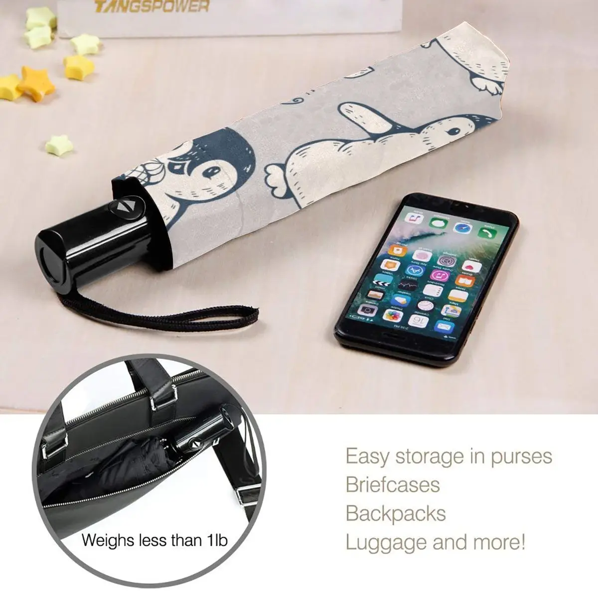 

Automatic Umbrella Cute Playing Penguin three-fold umbrella women men rain umbrella