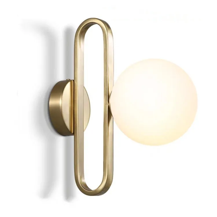 Modern Matte Golden Wall Mount Holder Lamp with Frosted Ball Glass Shade G9 LED 7W Bulb for Bedroom Bedside Sconce | Лампы и освещение