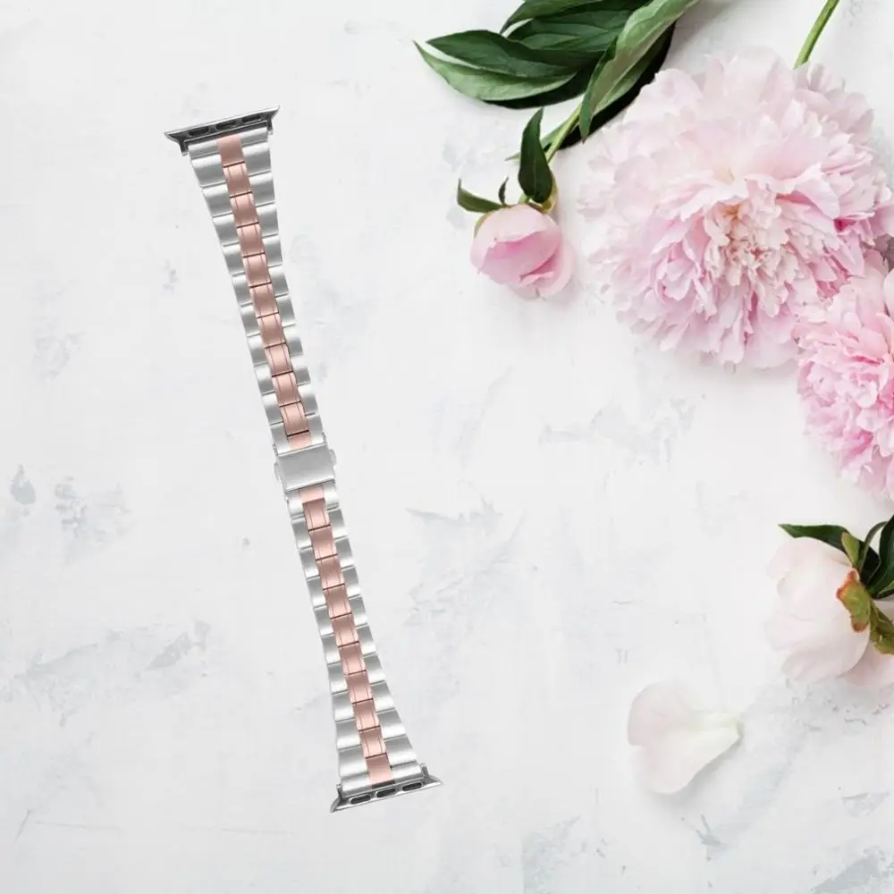 

Stainless Steel Three-Bead Belt For Apple Watch 6 5 4 3 2 1 SE Thin Slim Strap For iWatch 44/42mm 40/38mm Three-Bead Steel Band