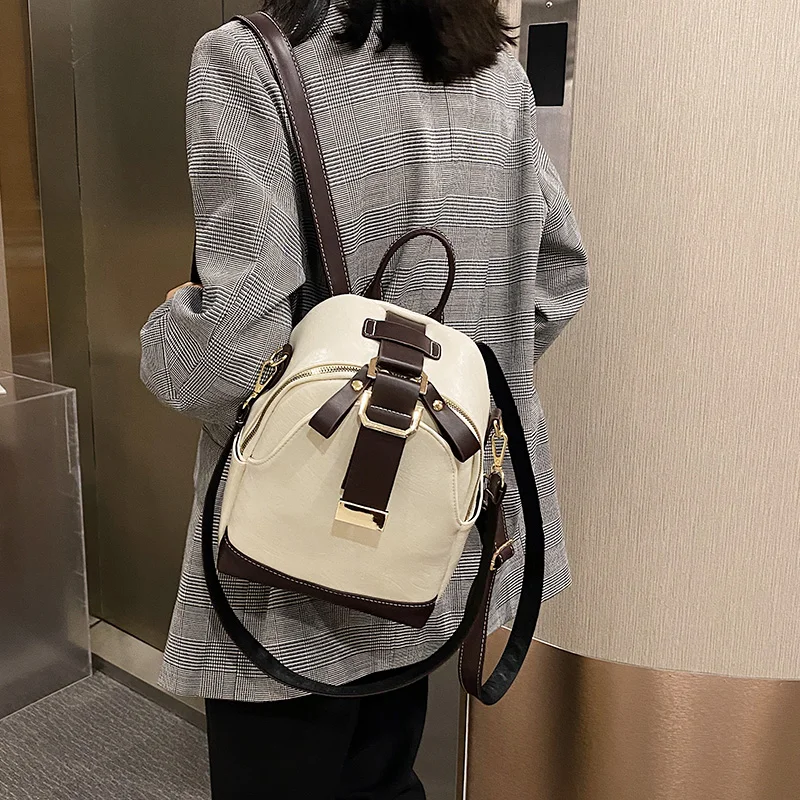 Женский прошитый рюкзак из мягкой кожи Молодежная школьная сумка для девушек