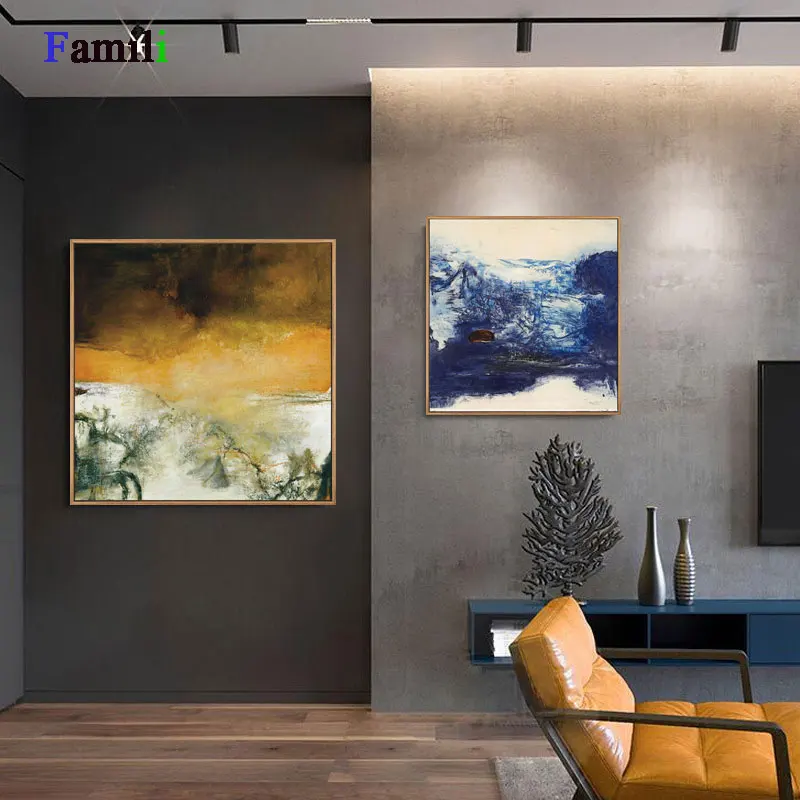 Абстрактная картина маслом на холсте HD принт желто серый цвет скандинавский
