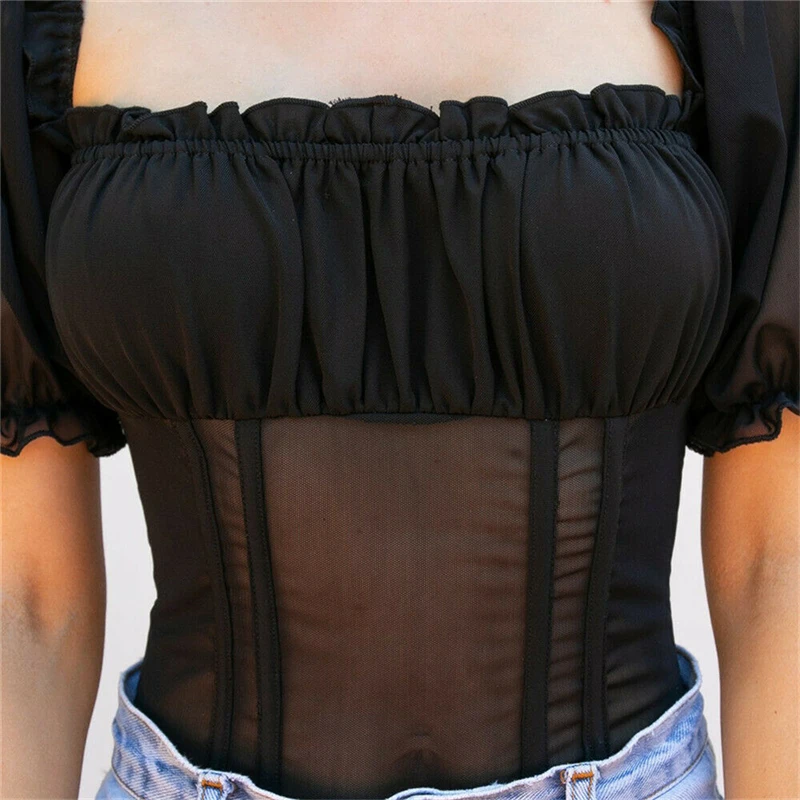 Женское сексуальное Сетчатое прозрачное боди Клубная одежда с оборками и