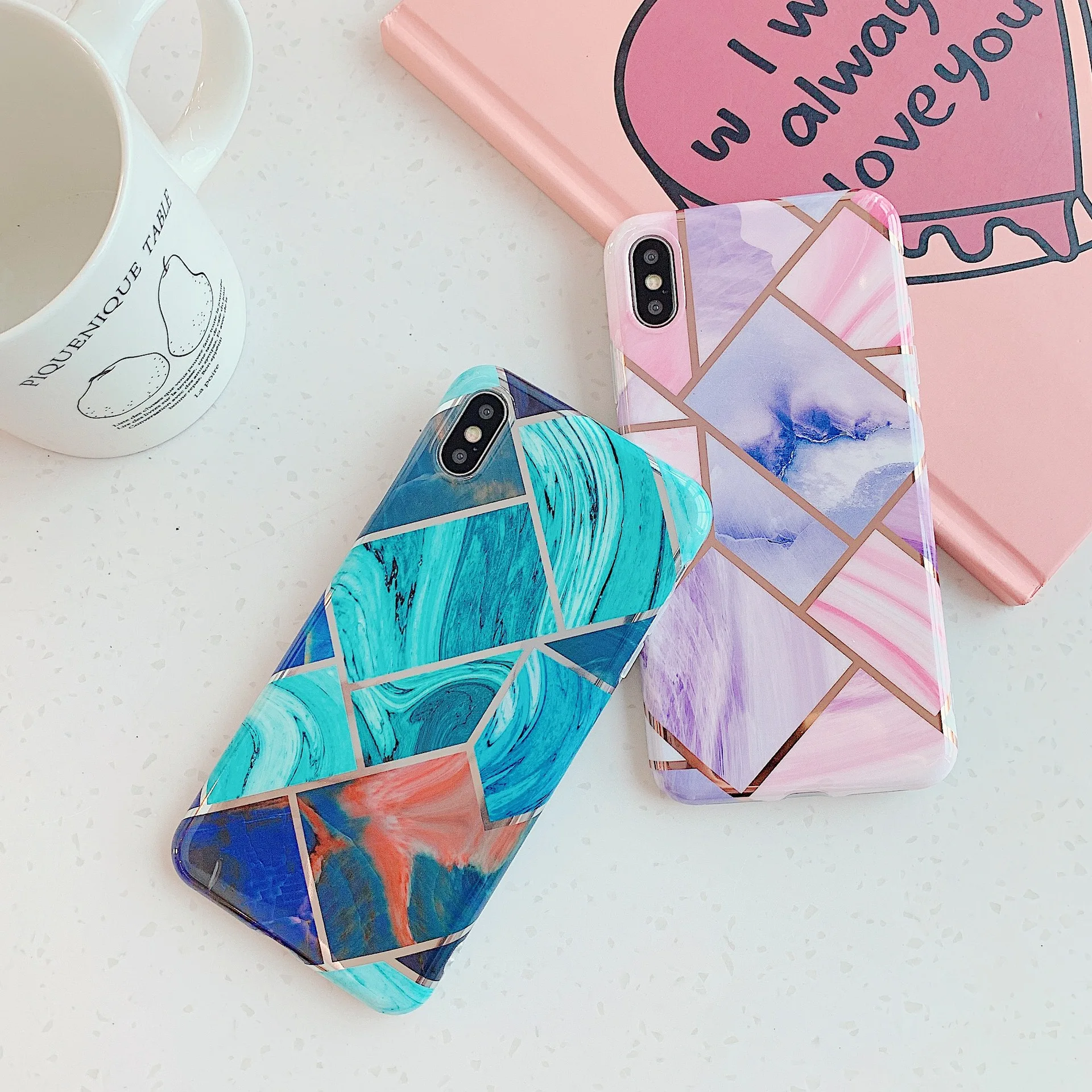 Синий Геометрический мраморный чехол для телефона iPhone 11 Pro Max роскошная