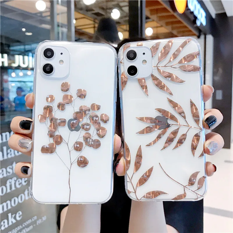 Блестящий золотой кленовый лист прозрачный чехол для iPhone 11 Pro X XS Max XR 8 7 Plus
